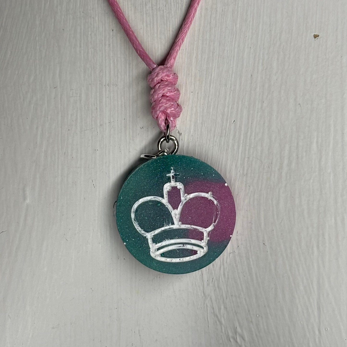 Pink/Green King - Handmade Resin Chess Necklace