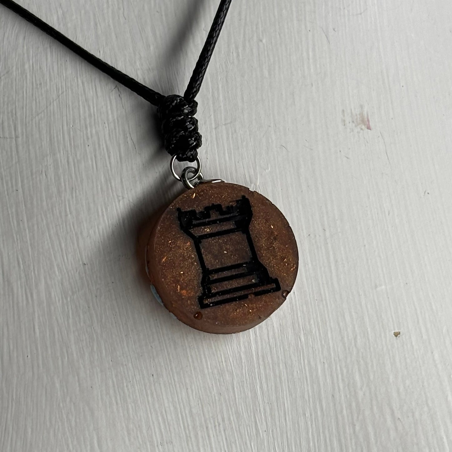 Brown Vintage Rook - Handmade Resin Chess Necklace