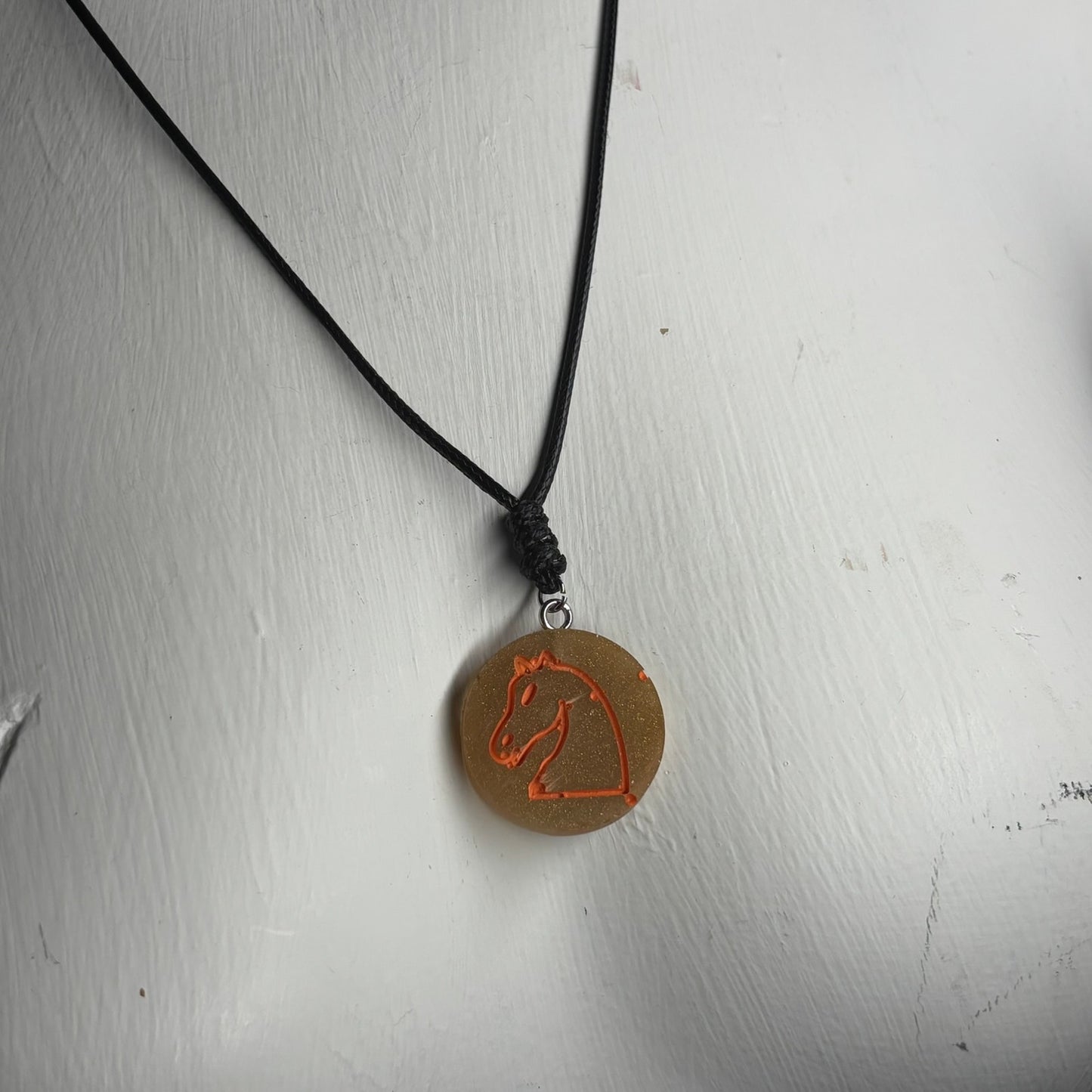 Vintage Rust Orange Knight - Handmade Resin Chess Necklace