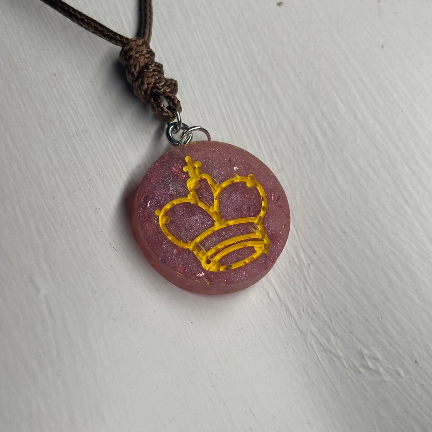 Cream Pink King - Handmade Resin Chess Necklace