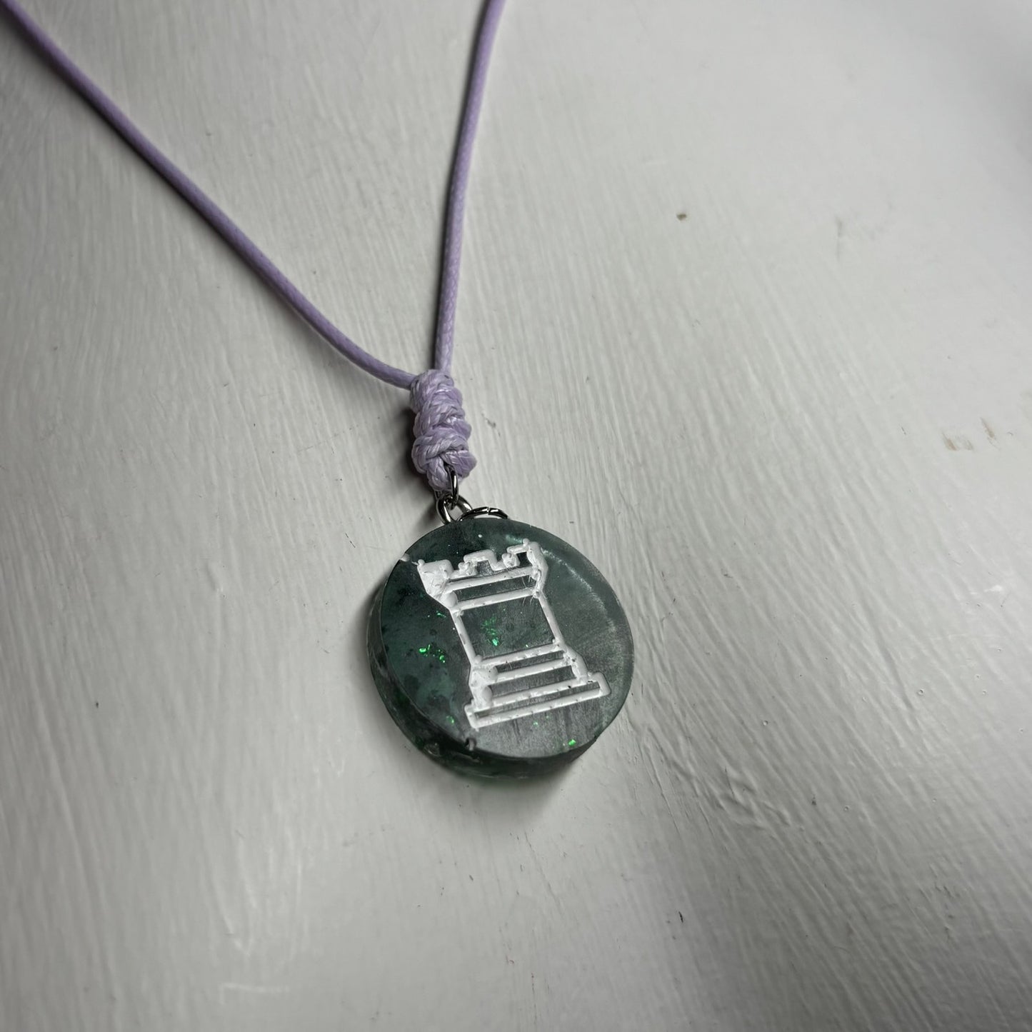 Crystal Green Rook - Handmade Resin Chess Necklace