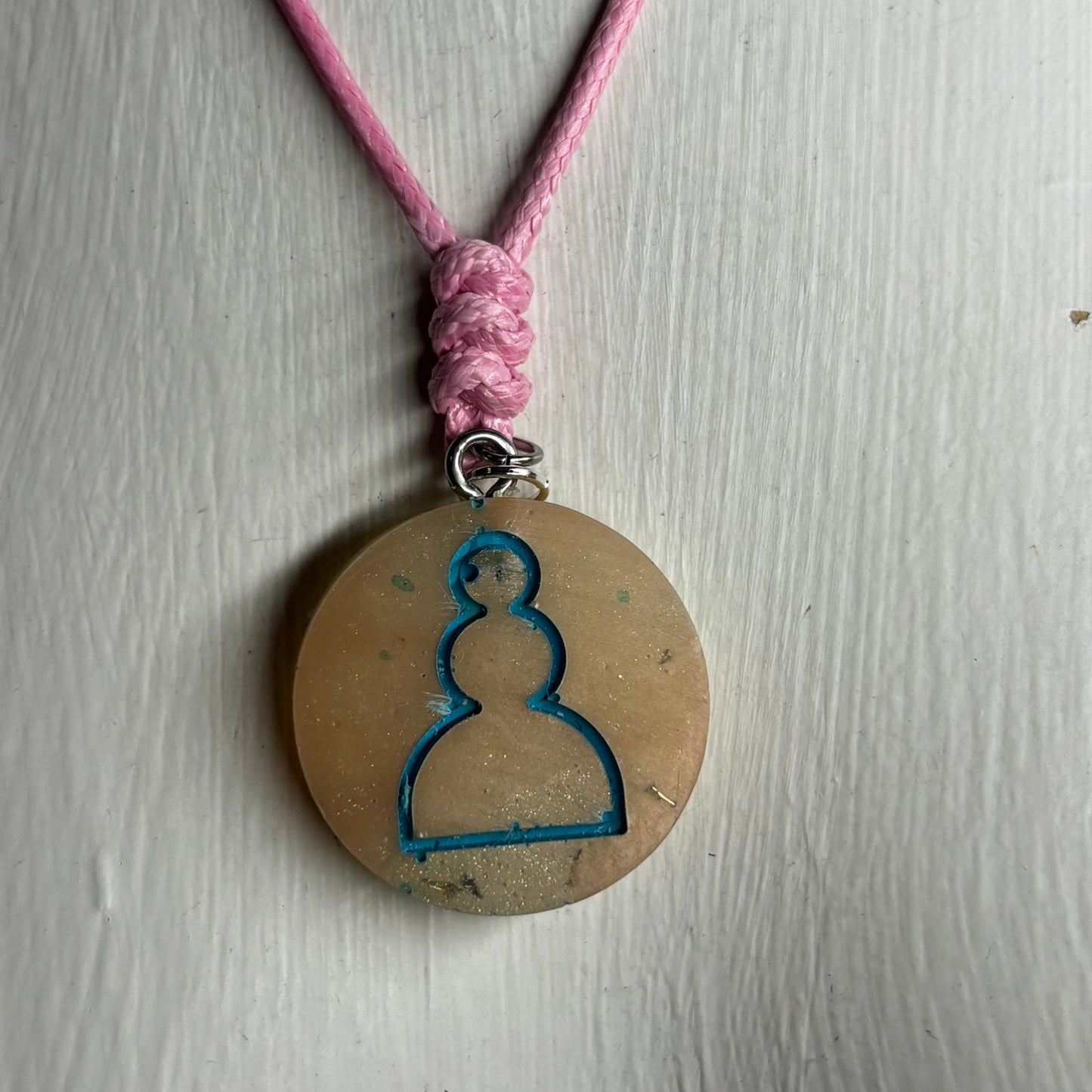 Pink Cream Pawn - Handmade Resin Chess Necklace