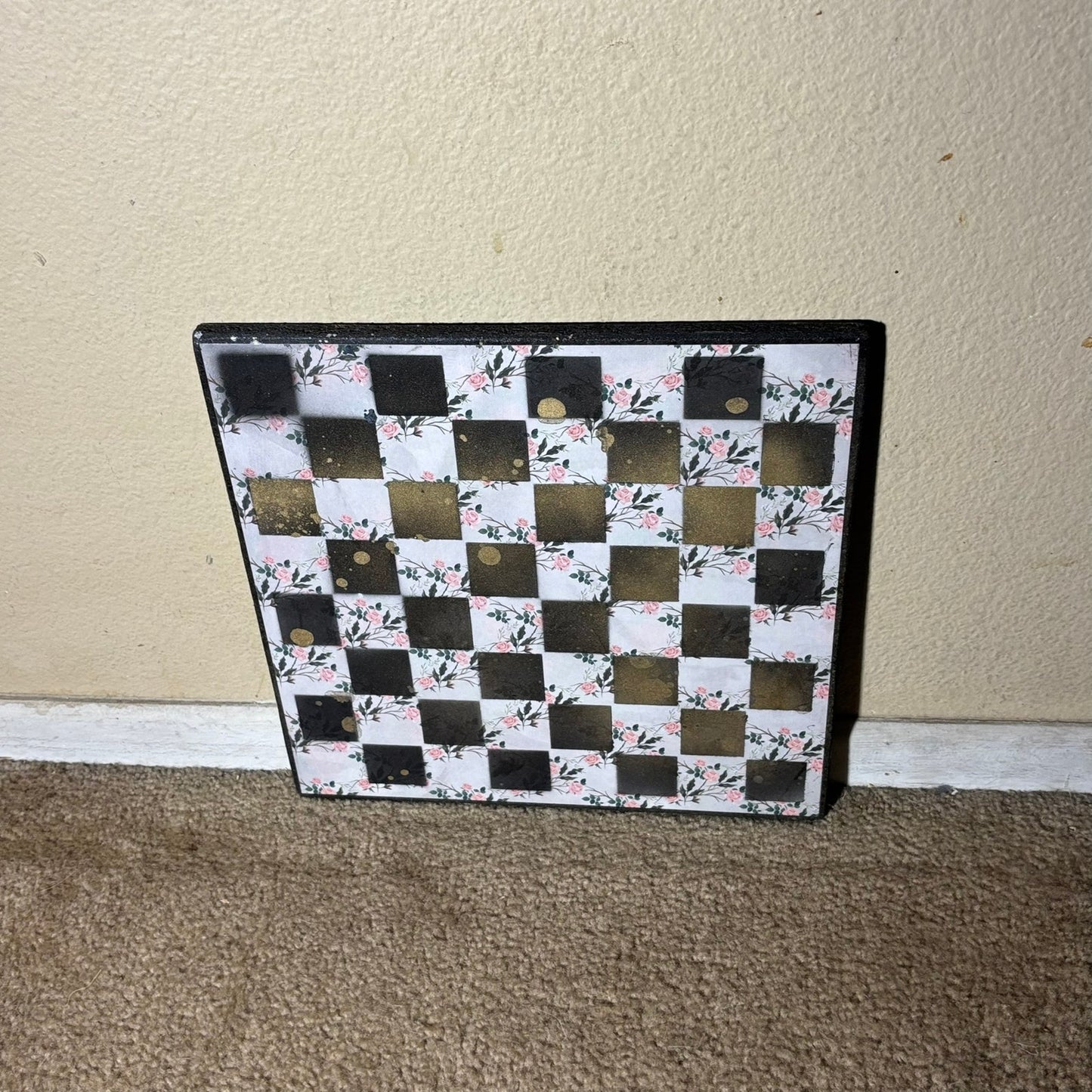 Golden Pink Flowers - Scrapbook Chess Board