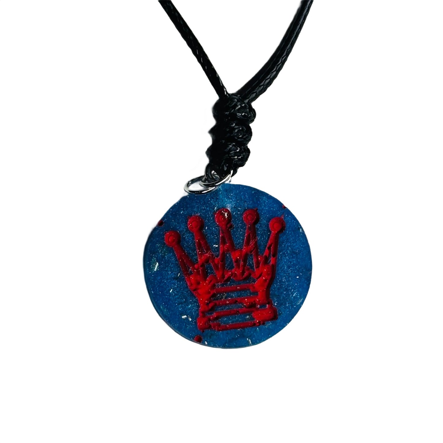 Blue & Red Queen - Handmade Resin Chess Necklace