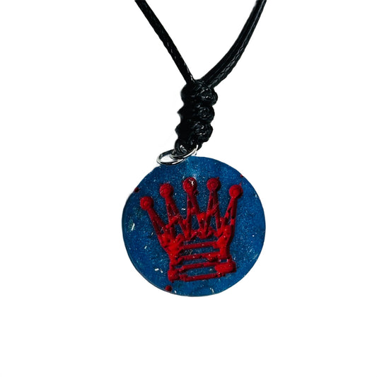 Blue & Red Queen - Handmade Resin Chess Necklace