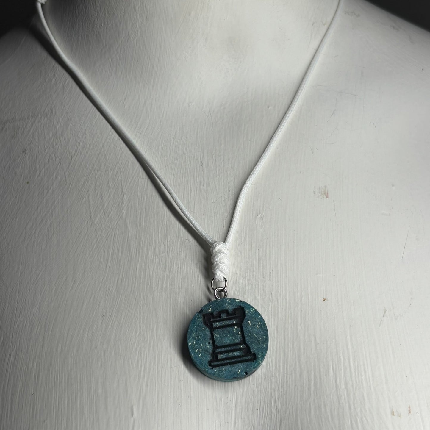 Blue Crystal Rook - Handmade Resin Chess Necklace