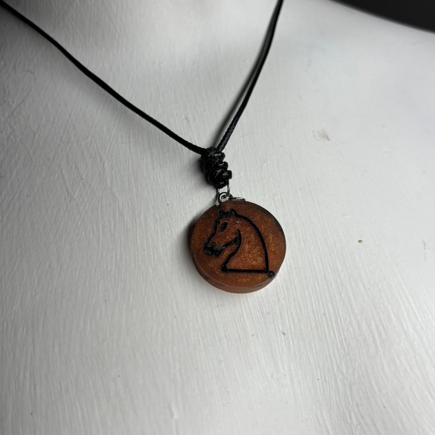 Dark Orange Knight - Handmade Resin Chess Necklace
