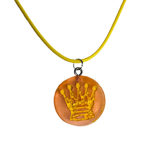 Sunset Yellow Queen - Handmade Resin Chess Necklace