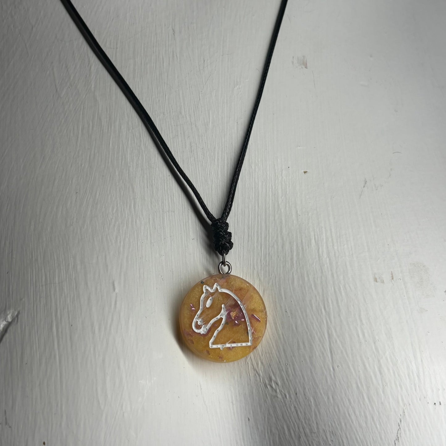 Yellow Crystal Knight - Handmade Resin Chess Necklace