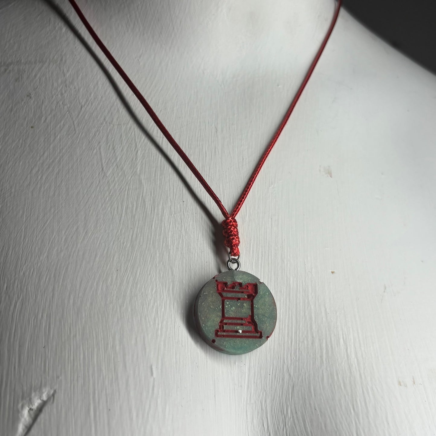 Christmas Colored Rook - Handmade Resin Chess Necklace