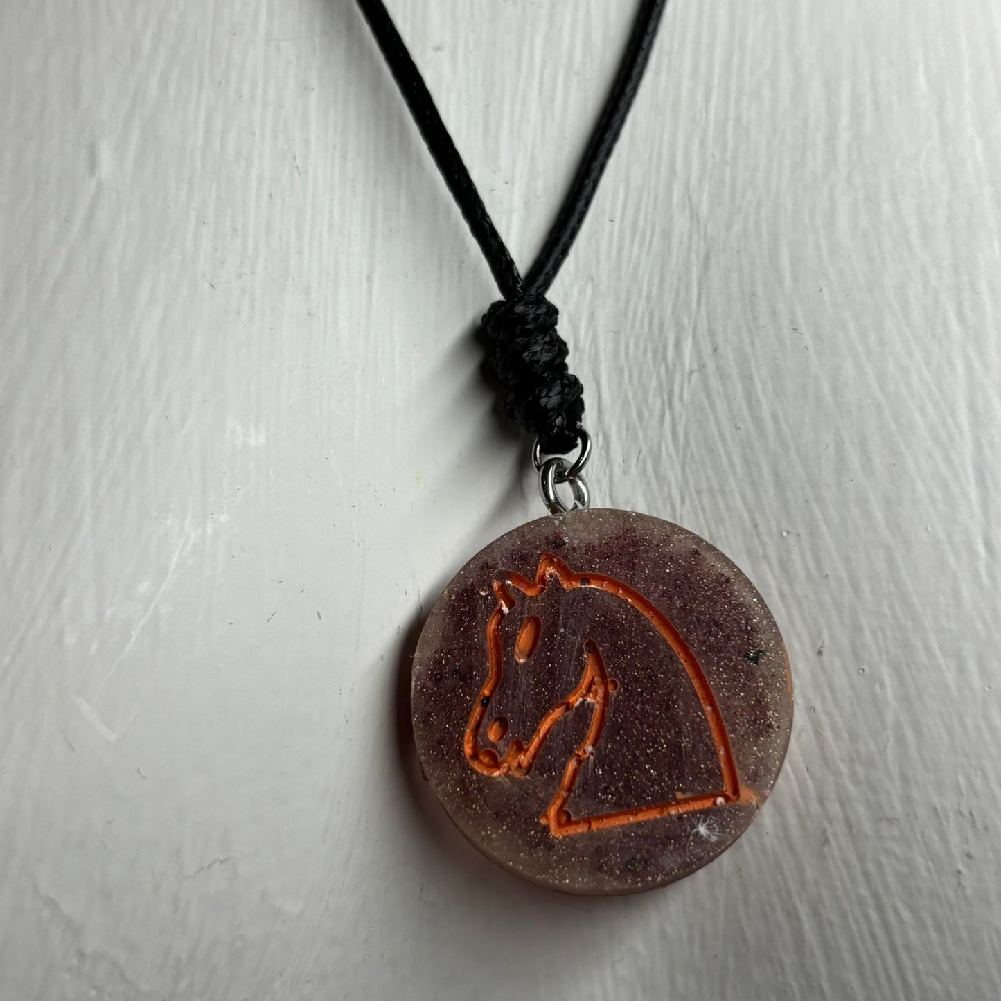 Rustic Orange Knight - Handmade Resin Chess Necklace