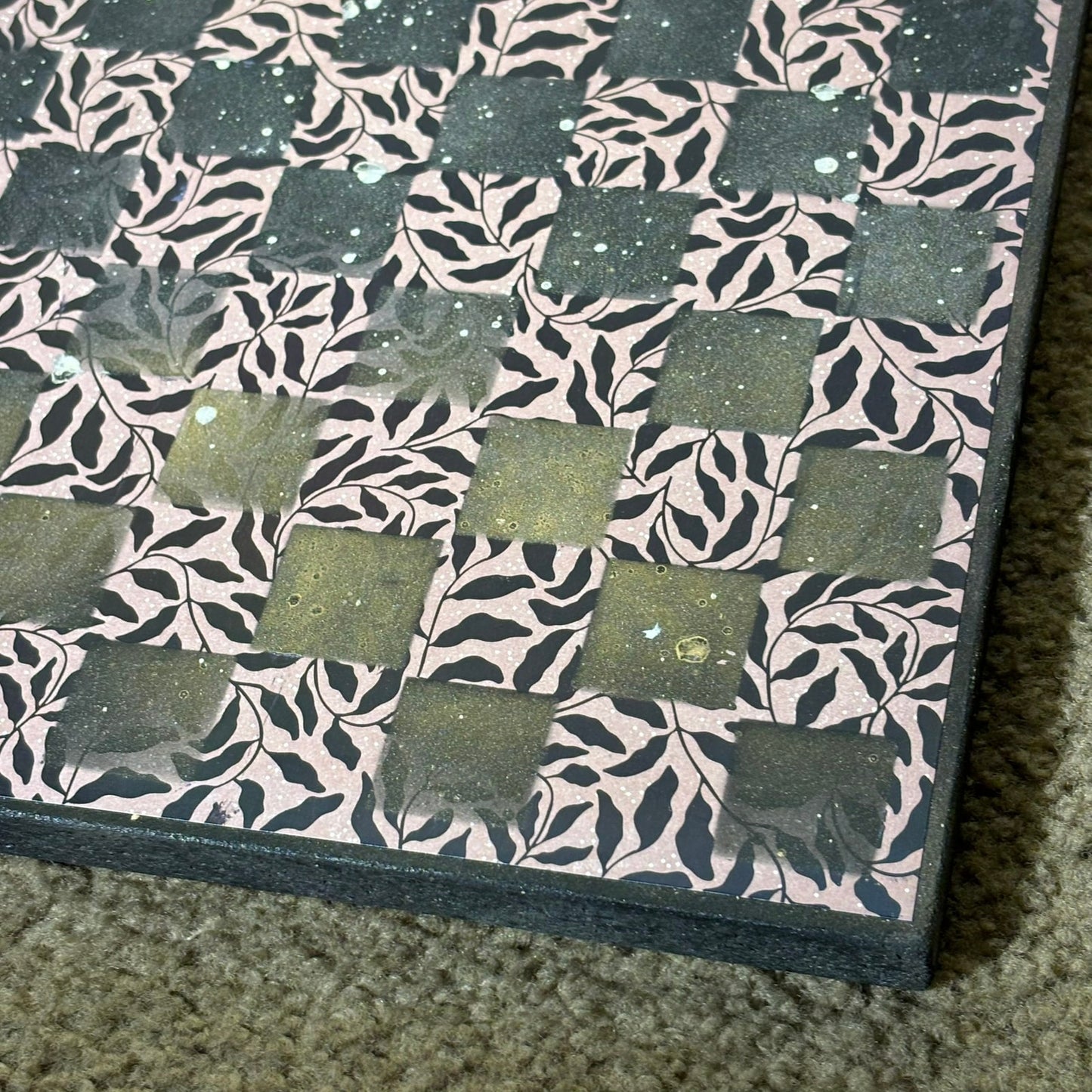 Vintage Black Leaves - Scrapbook Chess Board