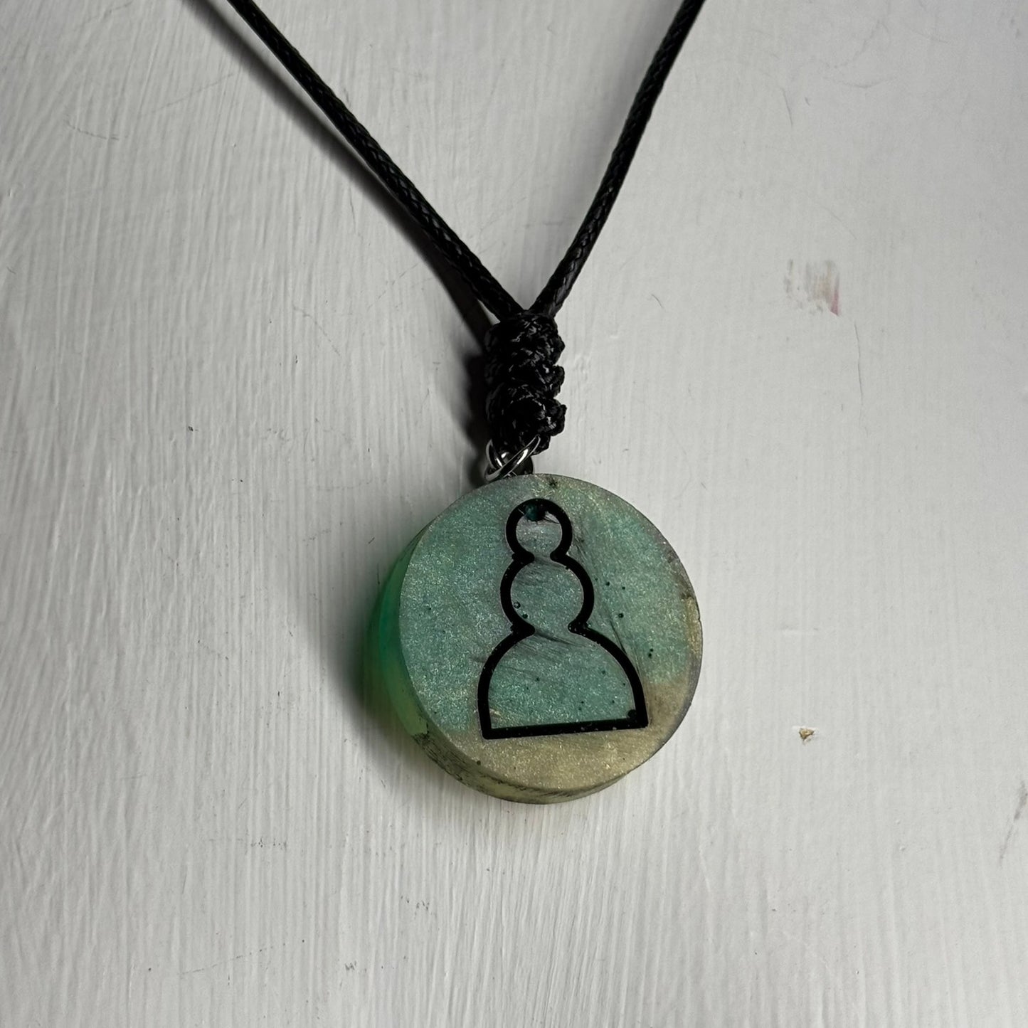 Meshed Green Pawn - Handmade Resin Chess Necklace