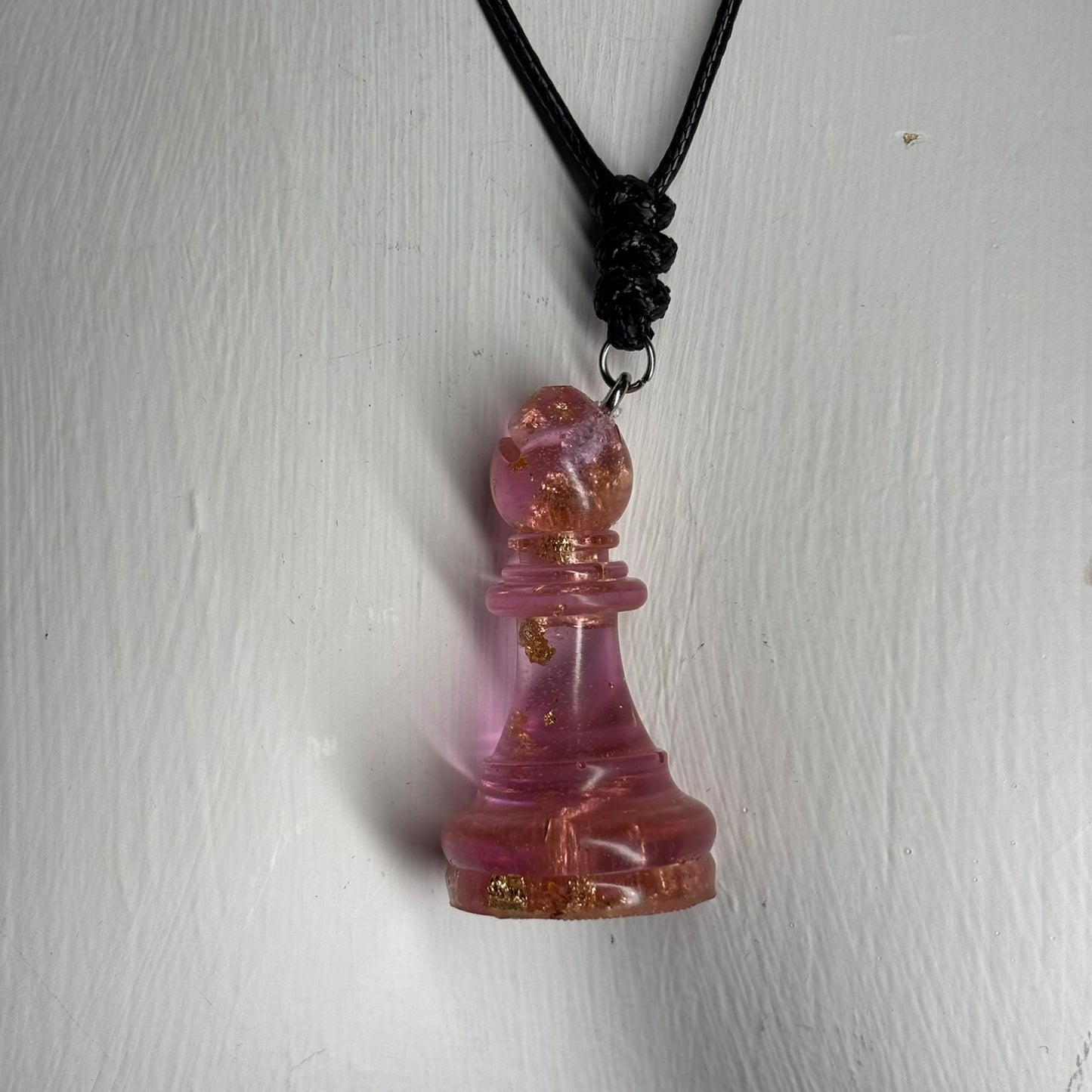 Pink Crystal Bishop - Handmade Resin Chess Necklace