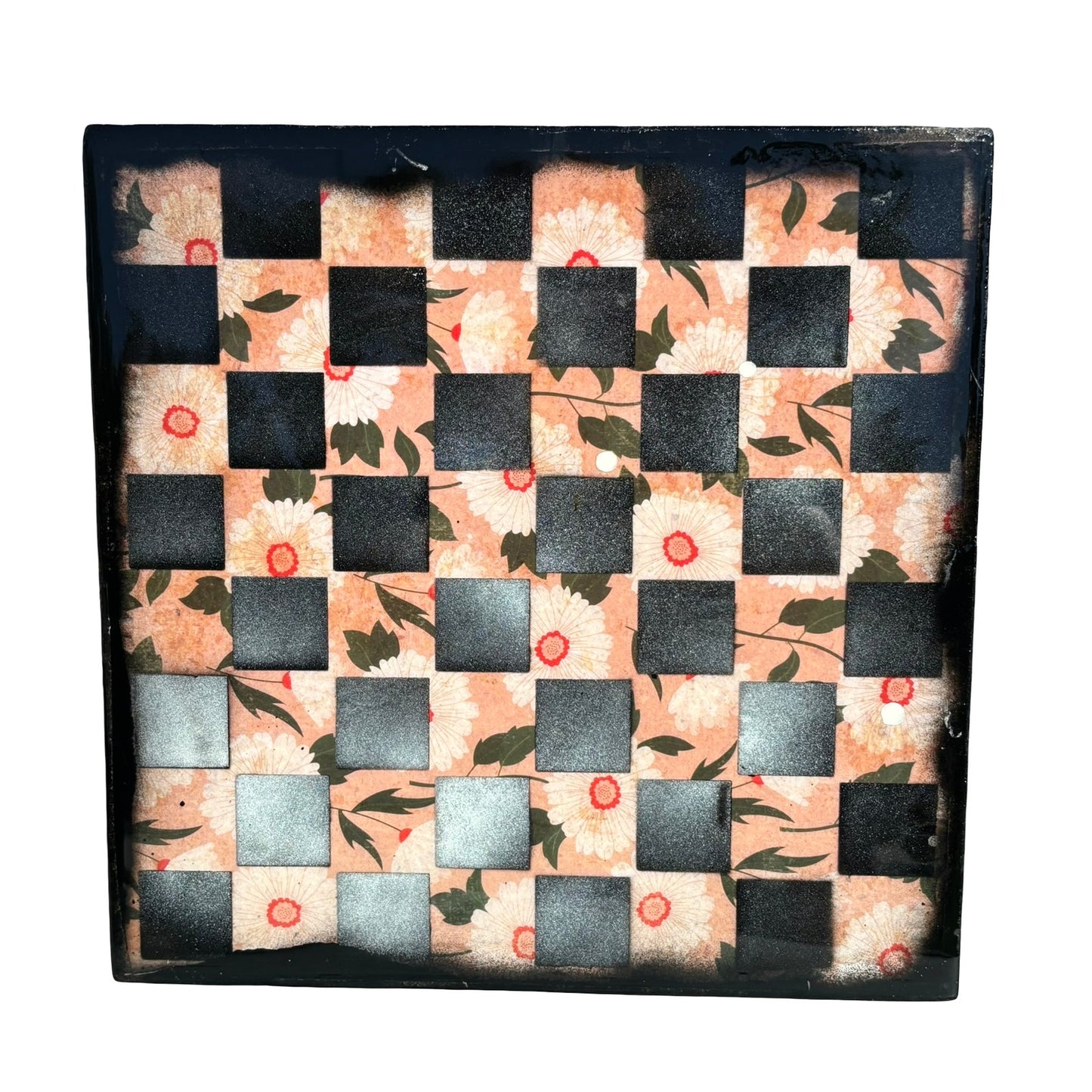 Black & Peach Pink - Resin Coated Chess Board