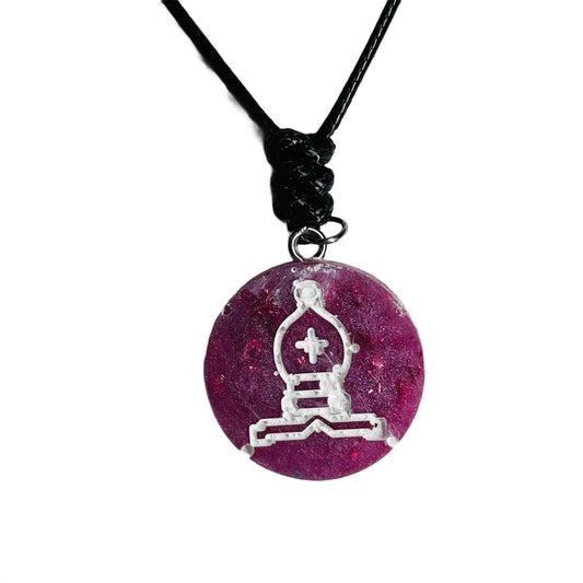 Purple Glitter Bishop - Handmade Resin Chess Necklace