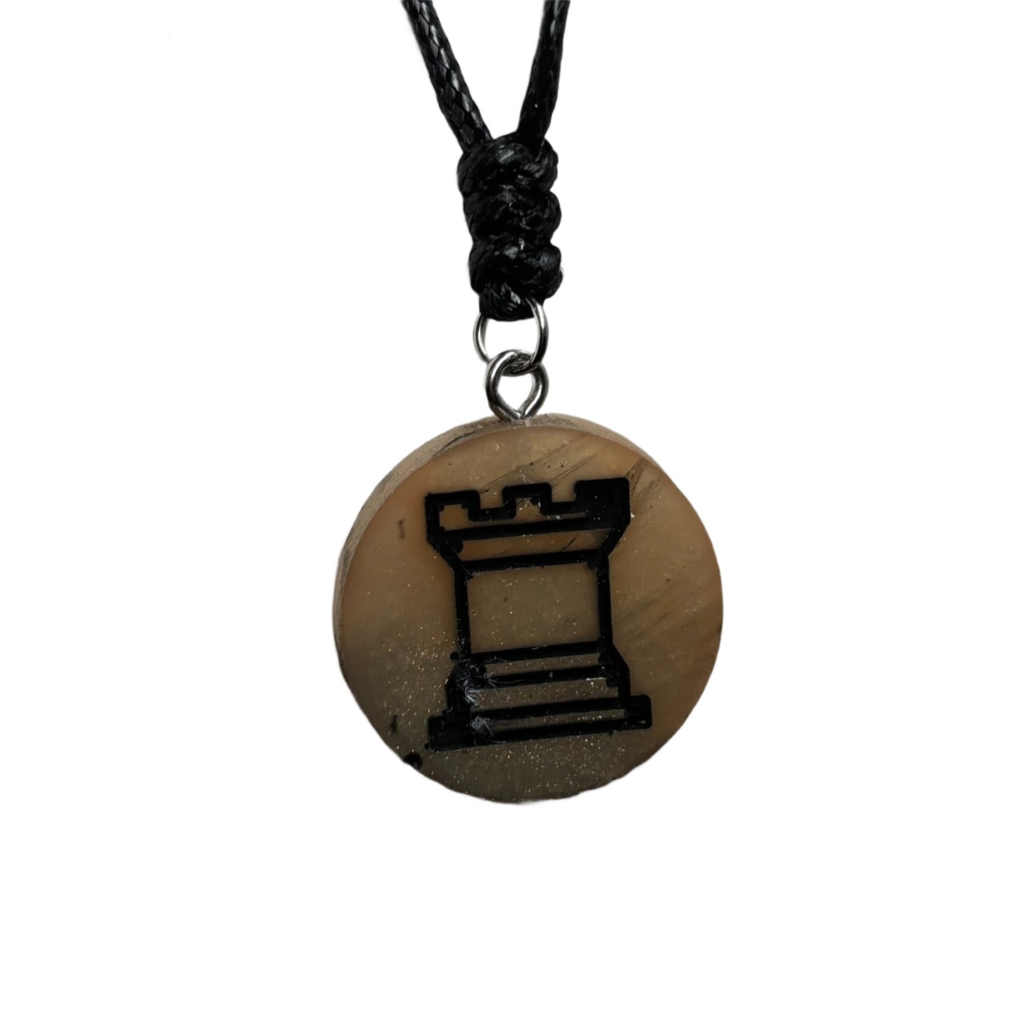 Dark Cream Rook - Handmade Resin Chess Necklace