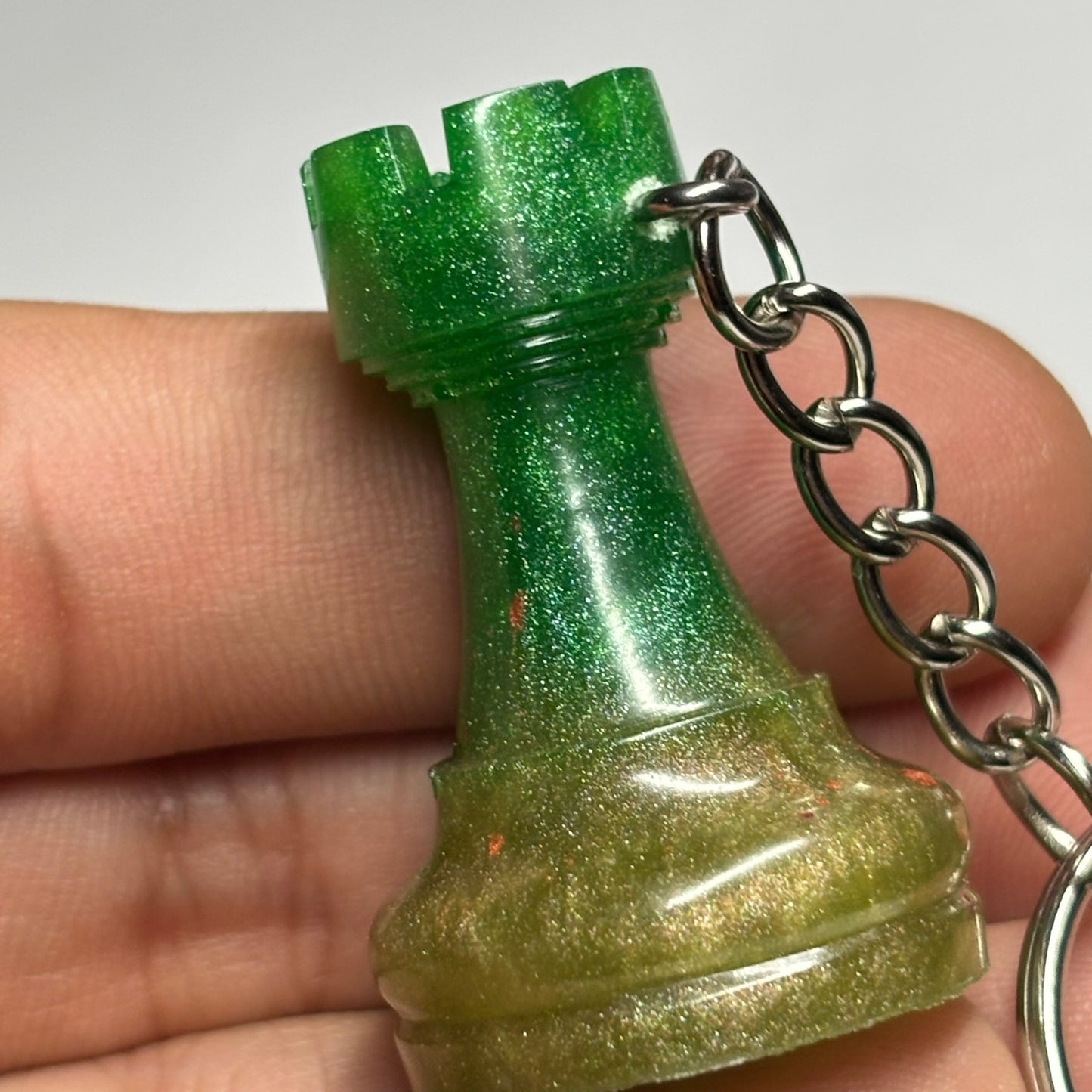 Cosmic Green Rook - Handmade Resin Keychain