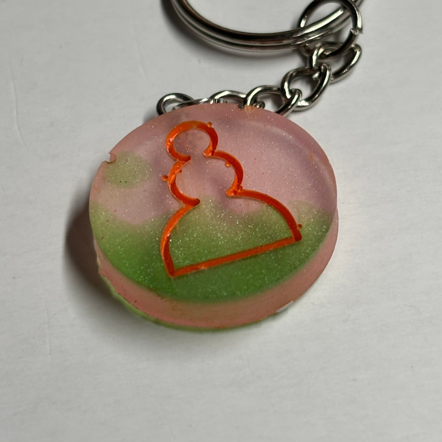 Green Pink Smoosh - Handmade Resin Keychain - Flat Edition