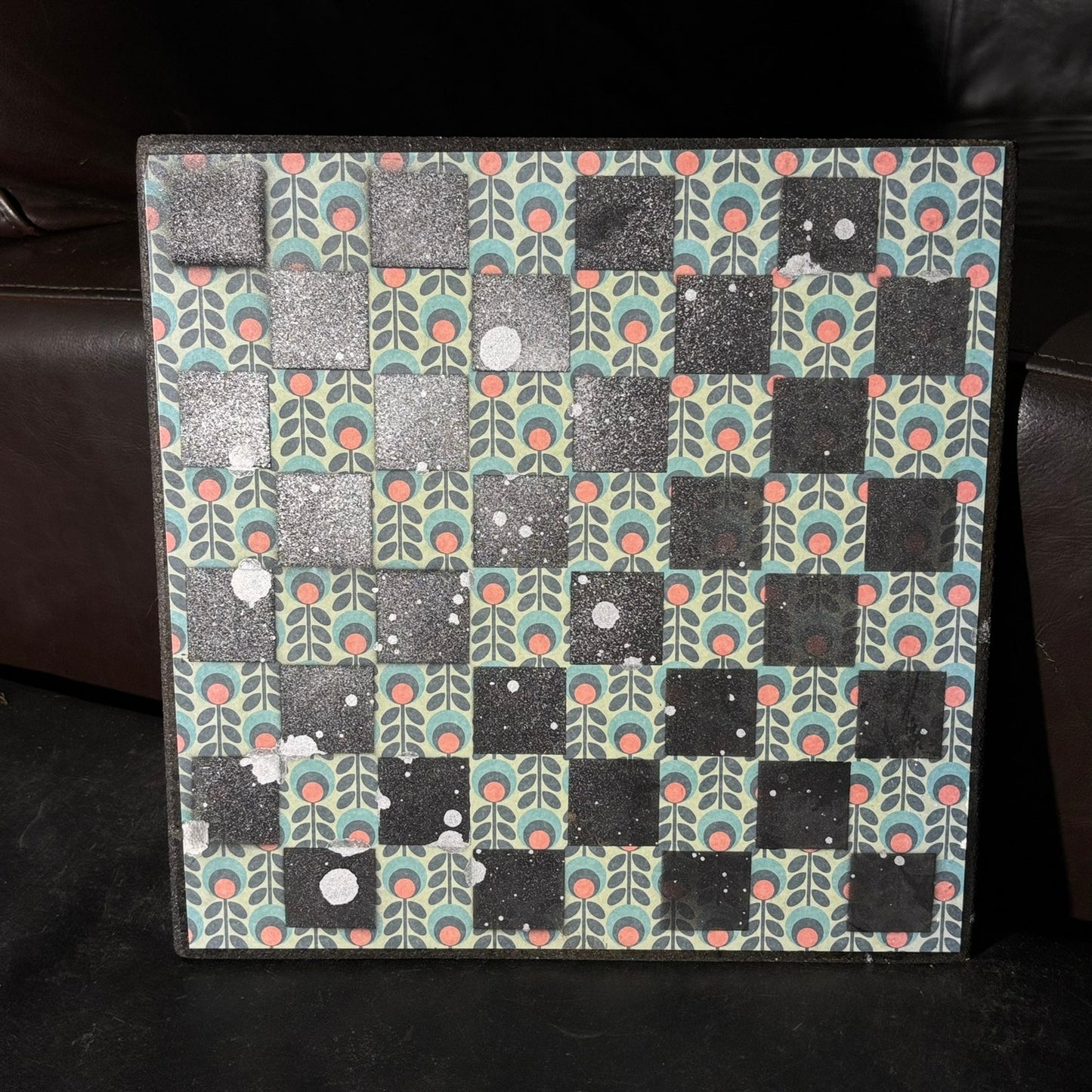 Vintage Peach Flowers - Scrapbook Chess Board