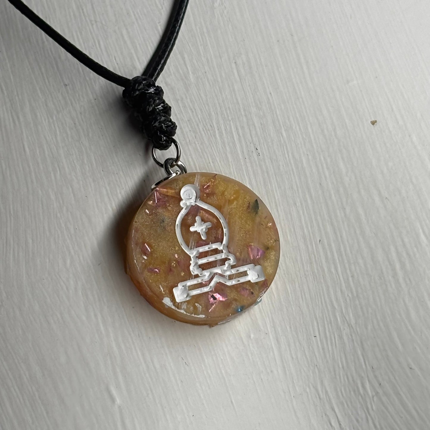 Yellow Crystal Bishop - Handmade Resin Chess Necklace