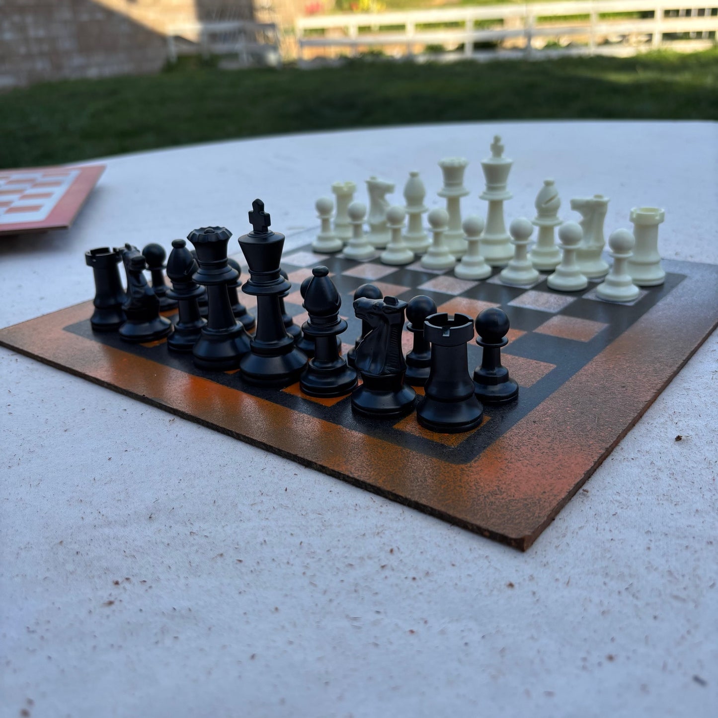 Orange & White Snow - Painted Chess Set