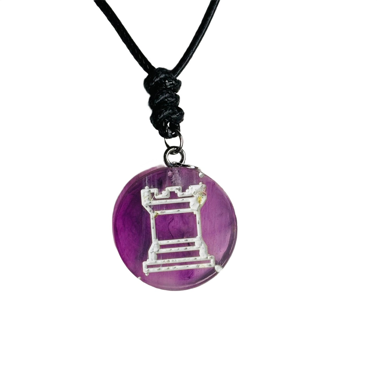 Purple Mist Rook - Handmade Resin Chess Necklace