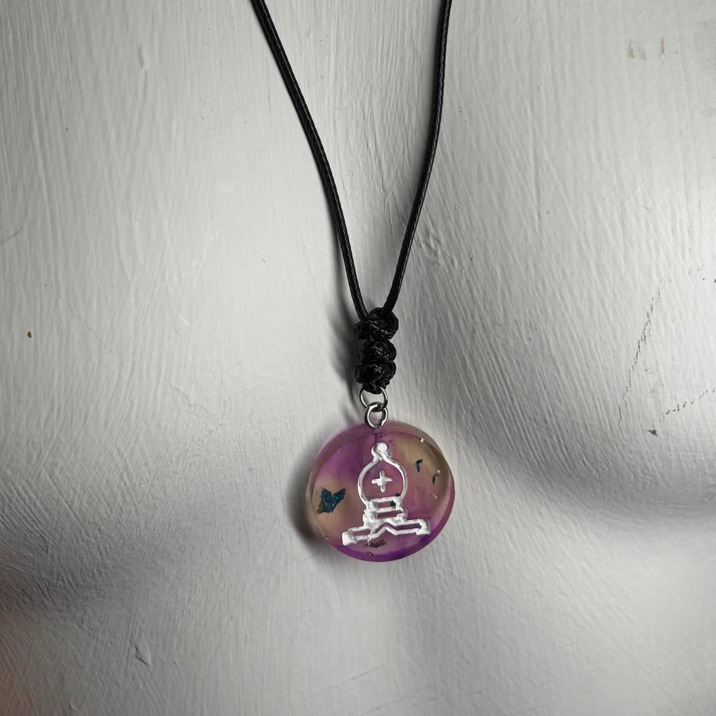 Cosmic Purple Bishop - Handmade Resin Chess Necklace