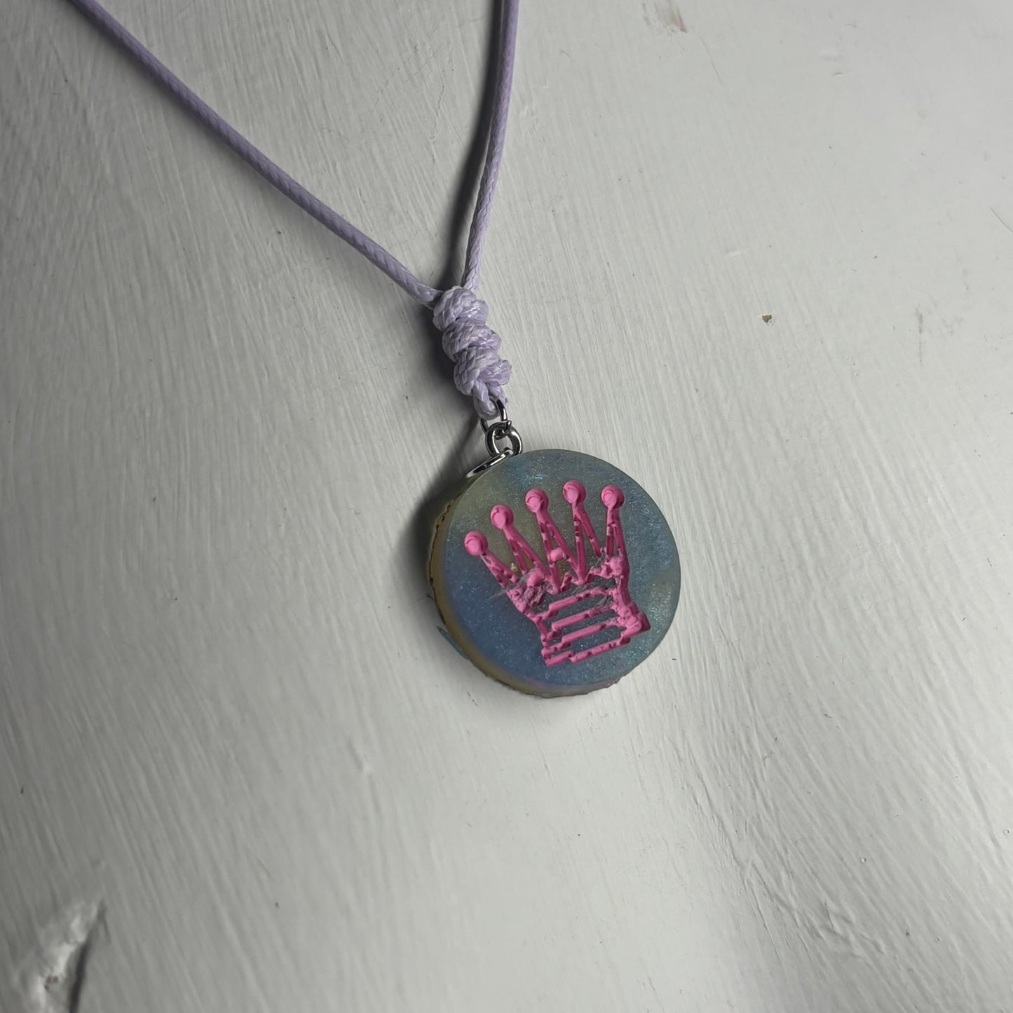 Blue Pink Queen - Handmade Resin Chess Necklace