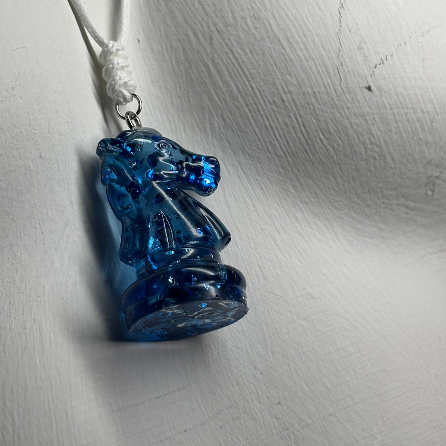 Crystal Blue Knight - Handmade Resin Chess Necklace
