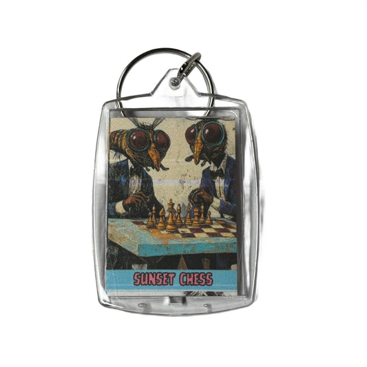 Flies At Work - Sunset Chess Photo Keychain