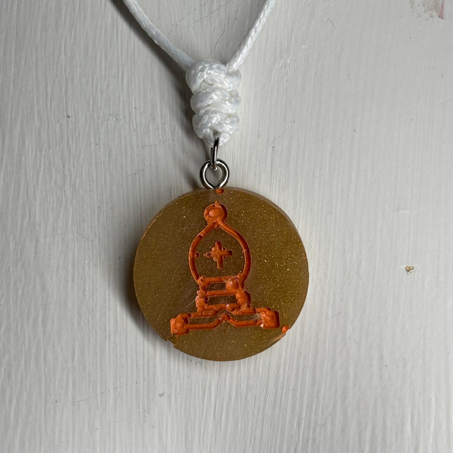 Rustic Orange Bishop - Handmade Resin Chess Necklace