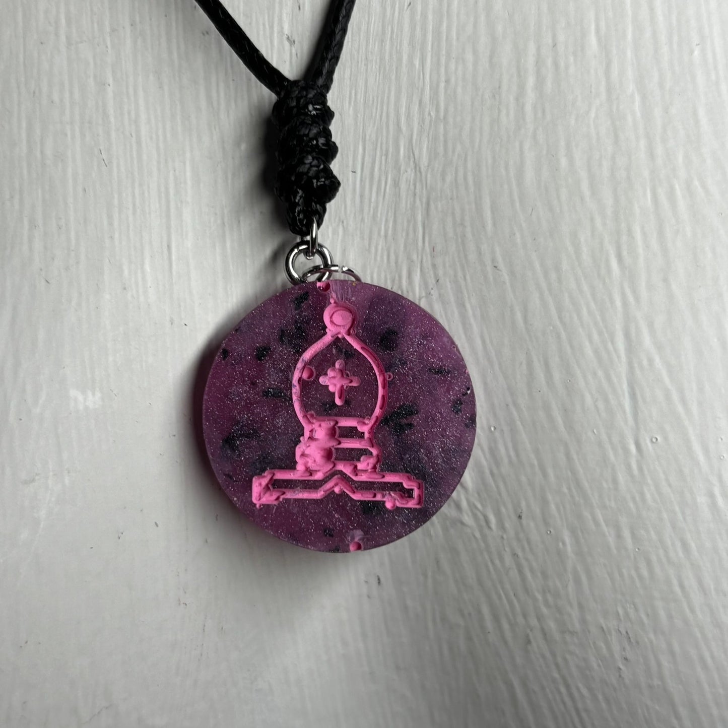 Pink Print Bishop - Handmade Resin Chess Necklace