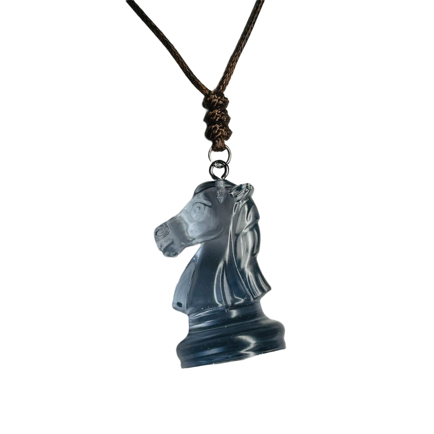 Transparent Simple Blue Knight - Handmade Resin Chess Necklace
