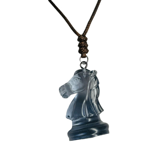 Transparent Simple Blue Knight - Handmade Resin Chess Necklace