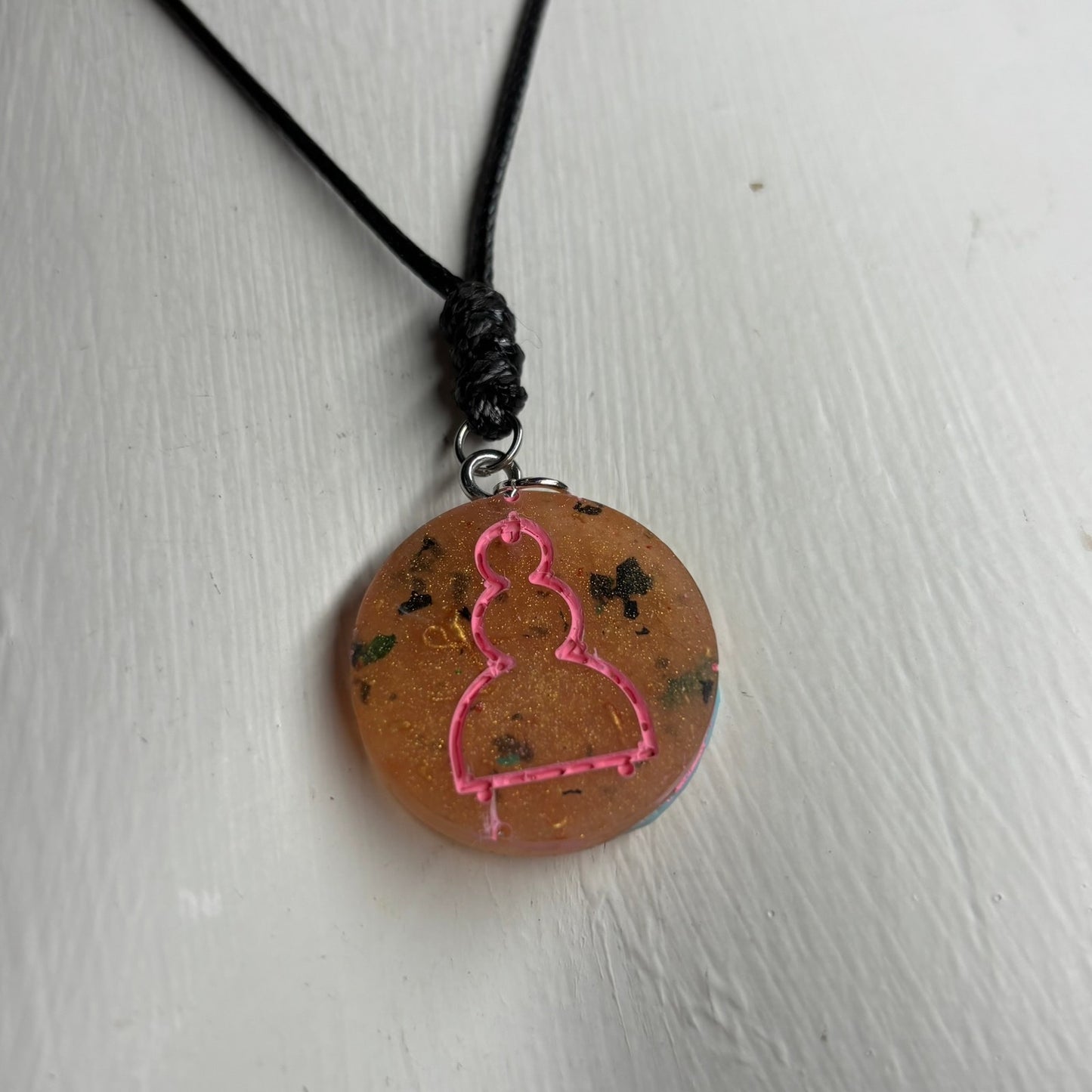 Orange/Pink Pawn - Handmade Resin Chess Necklace