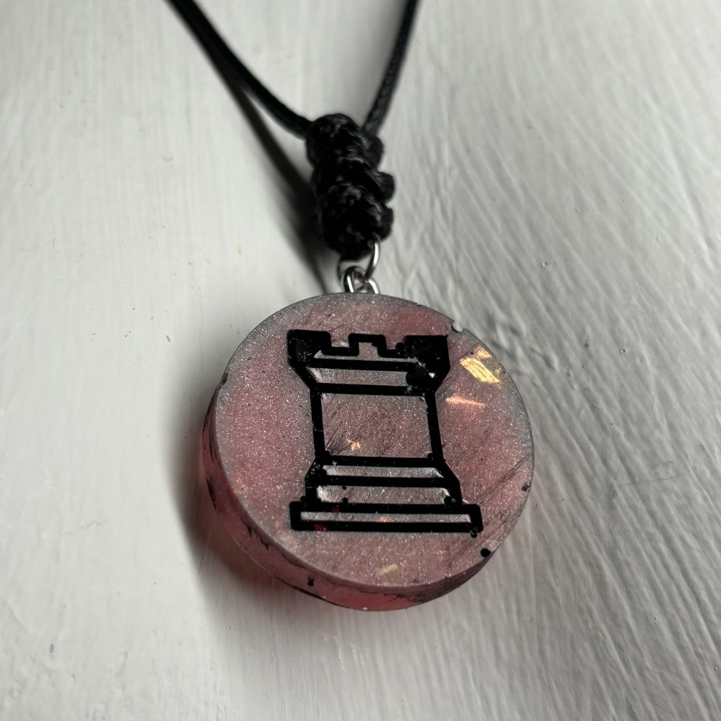 Violet Red Rook - Handmade Resin Chess Necklace