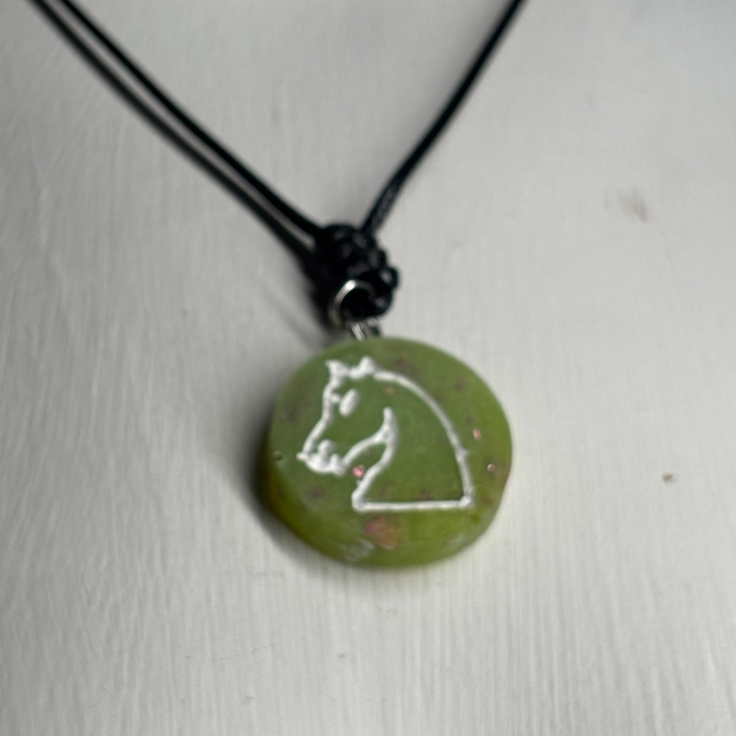 Neon Green Knight - Handmade Resin Chess Necklace
