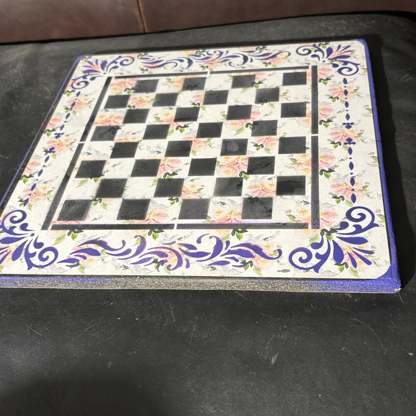 Purple & Soft Pink Flowers - Scrapbook Chess Board