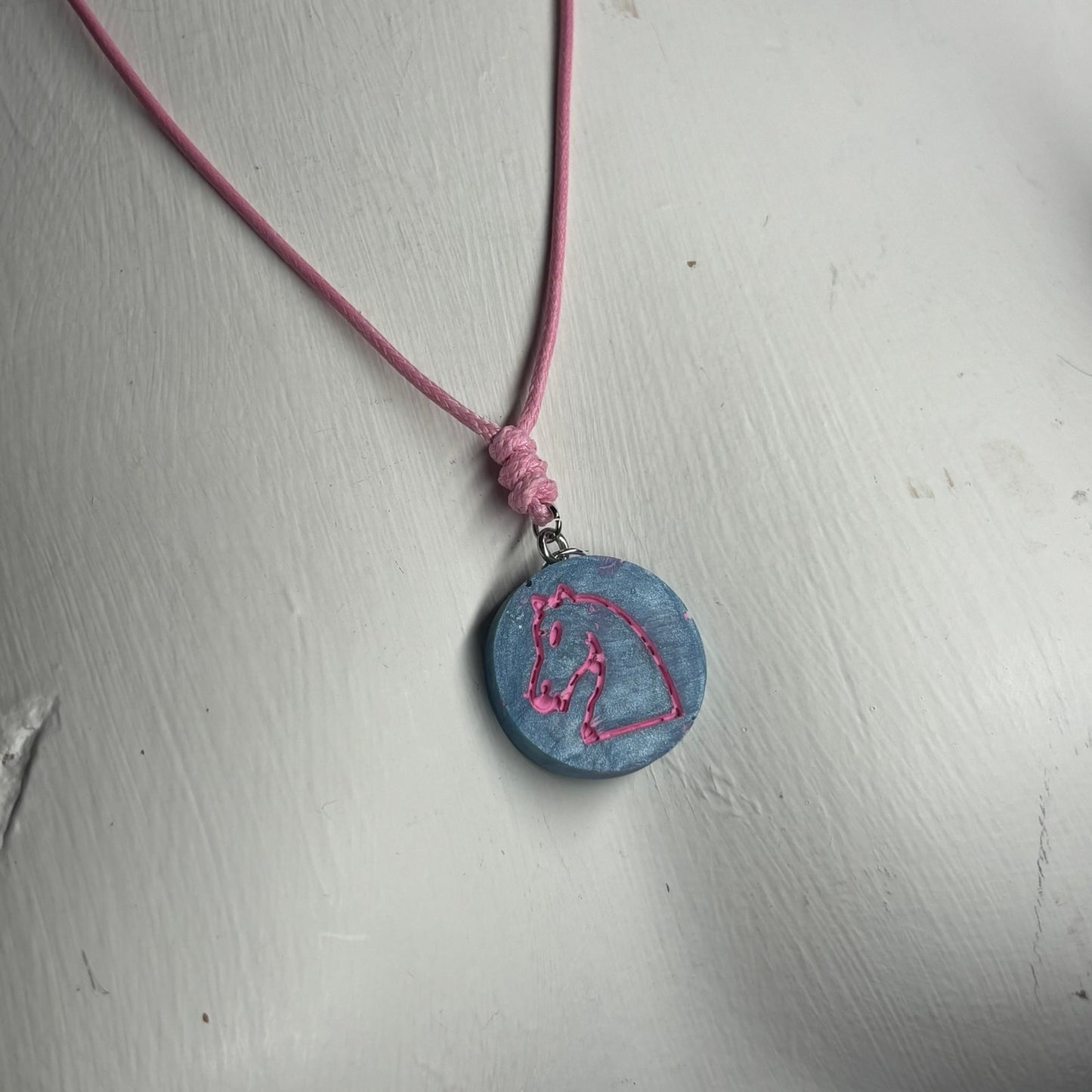 Blue & Pink Knight - Handmade Resin Chess Necklace