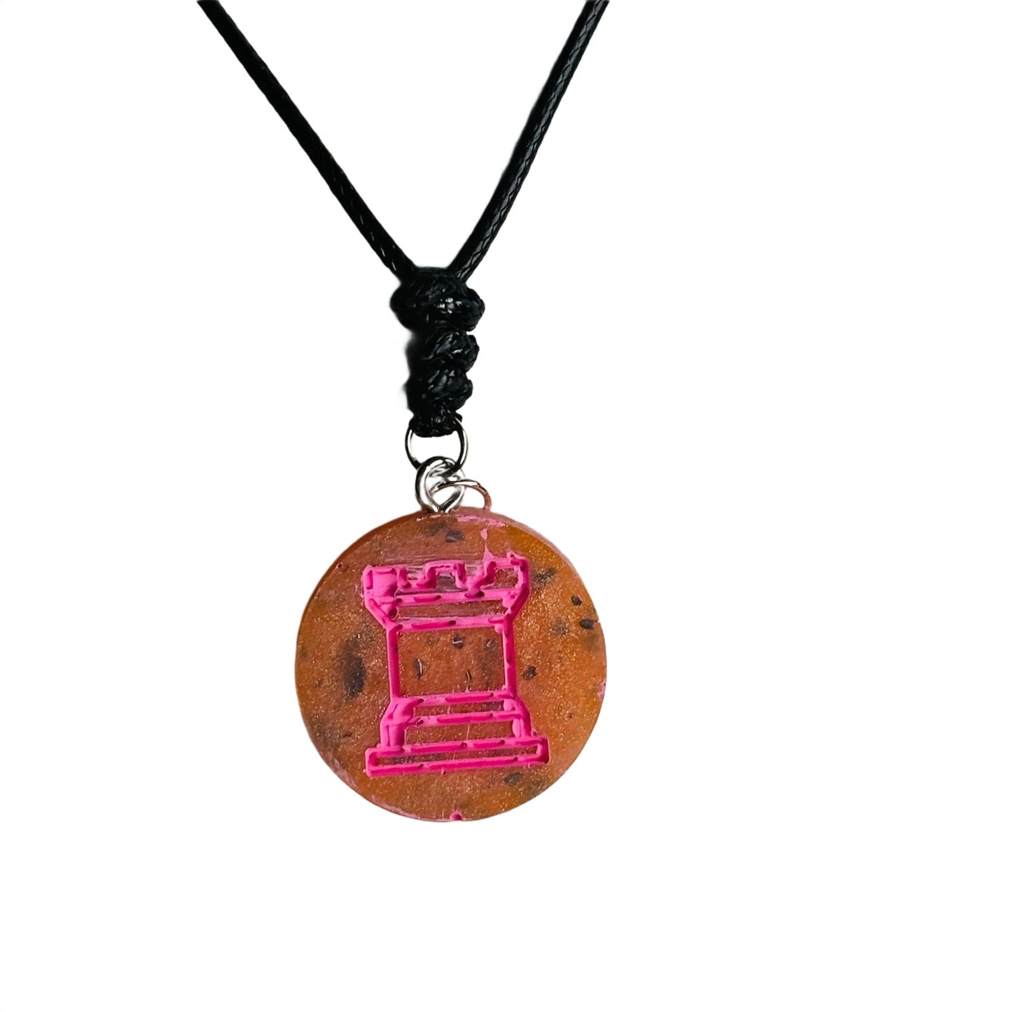 Pink Print Rook - Handmade Resin Chess Necklace