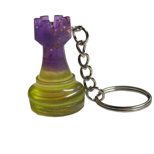 Purple Yellow Rook - Handmade Resin Keychain