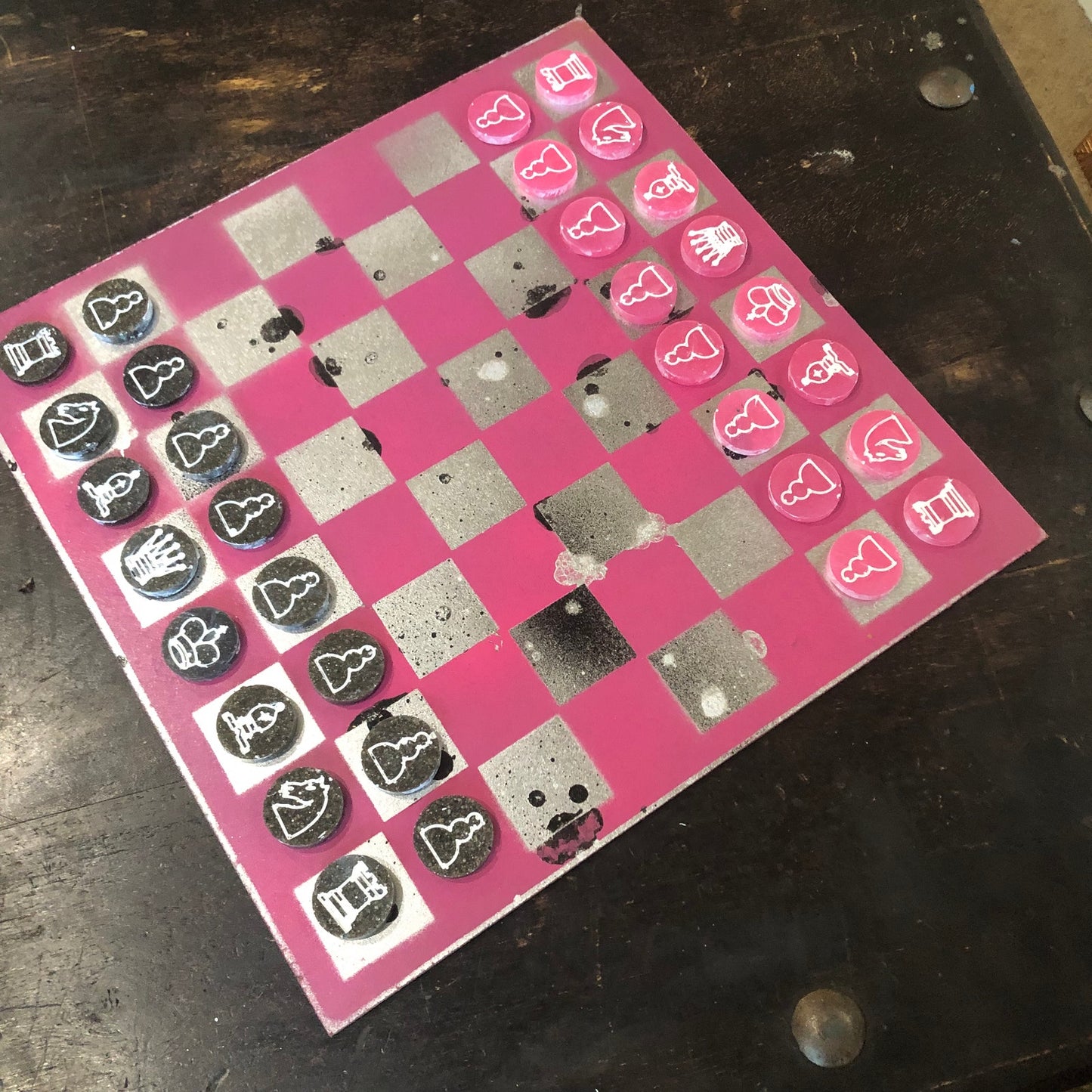Chrome Fade Pink - Painted Chess Set