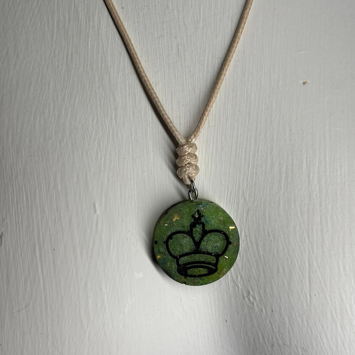 Cream Green King - Handmade Resin Chess Necklace