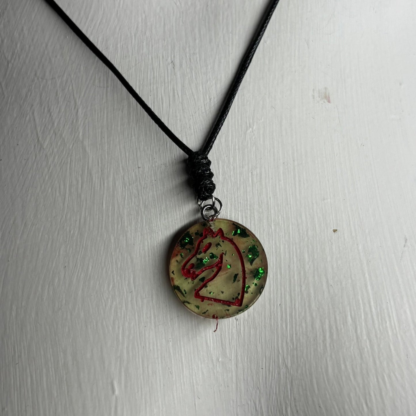 Dirty Green Knight - Handmade Resin Chess Necklace