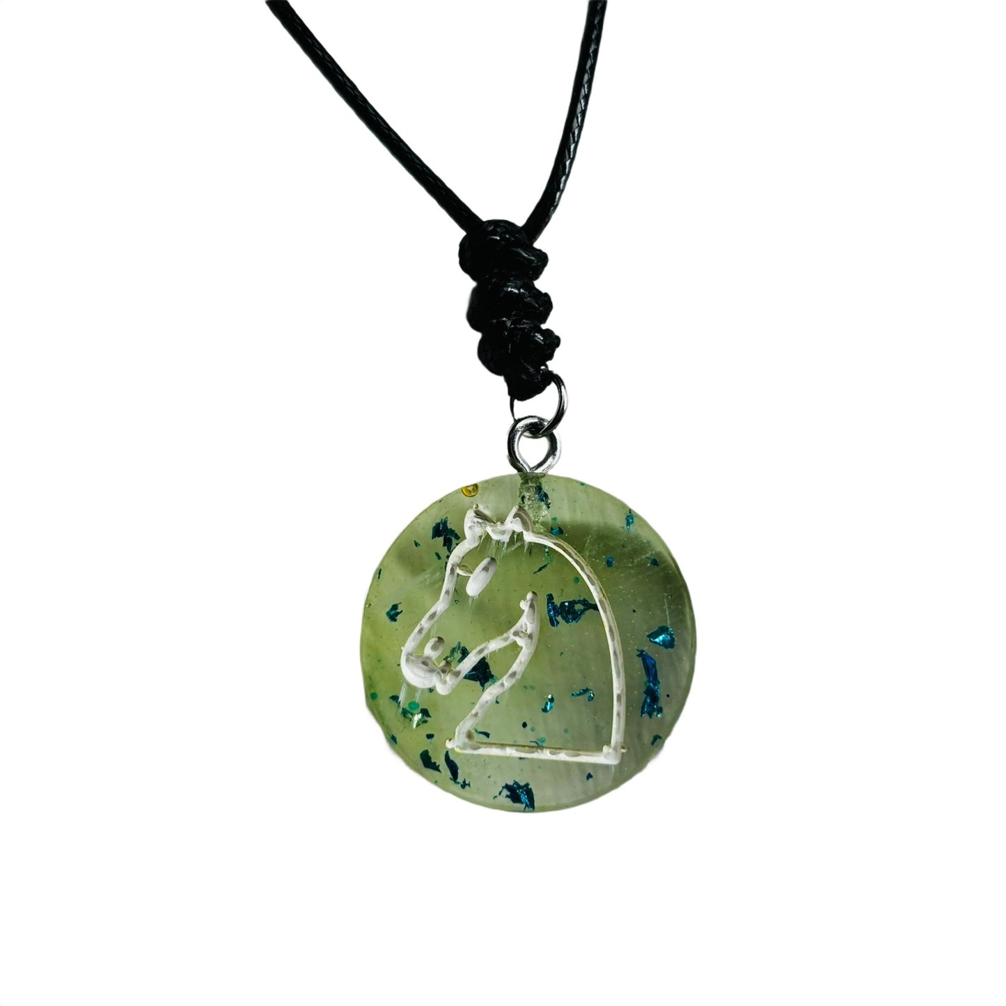 Lime Green Knight - Handmade Resin Chess Necklace