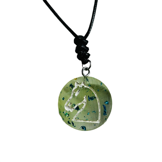 Lime Green Knight - Handmade Resin Chess Necklace