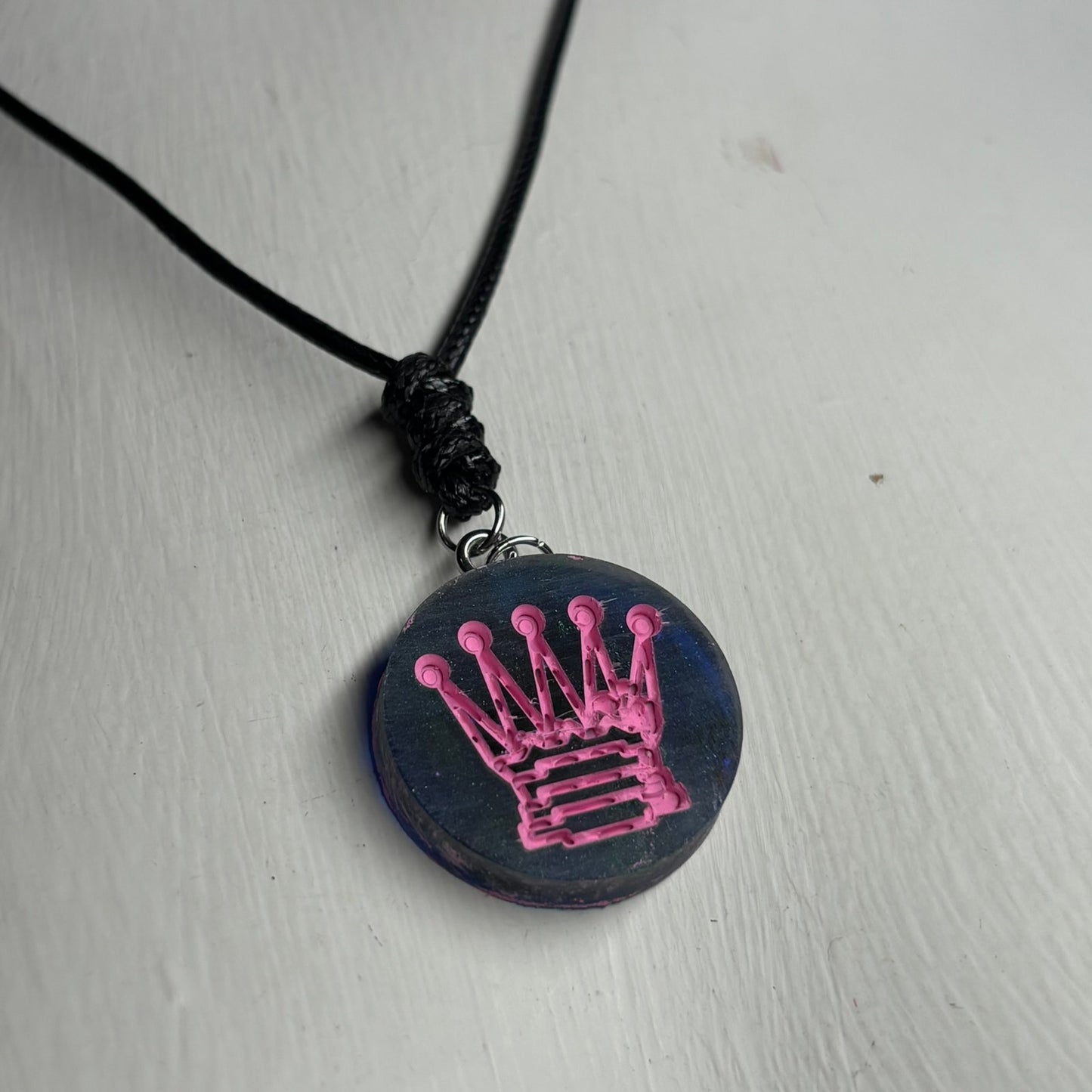 Pink Print Queen - Handmade Resin Chess Necklace