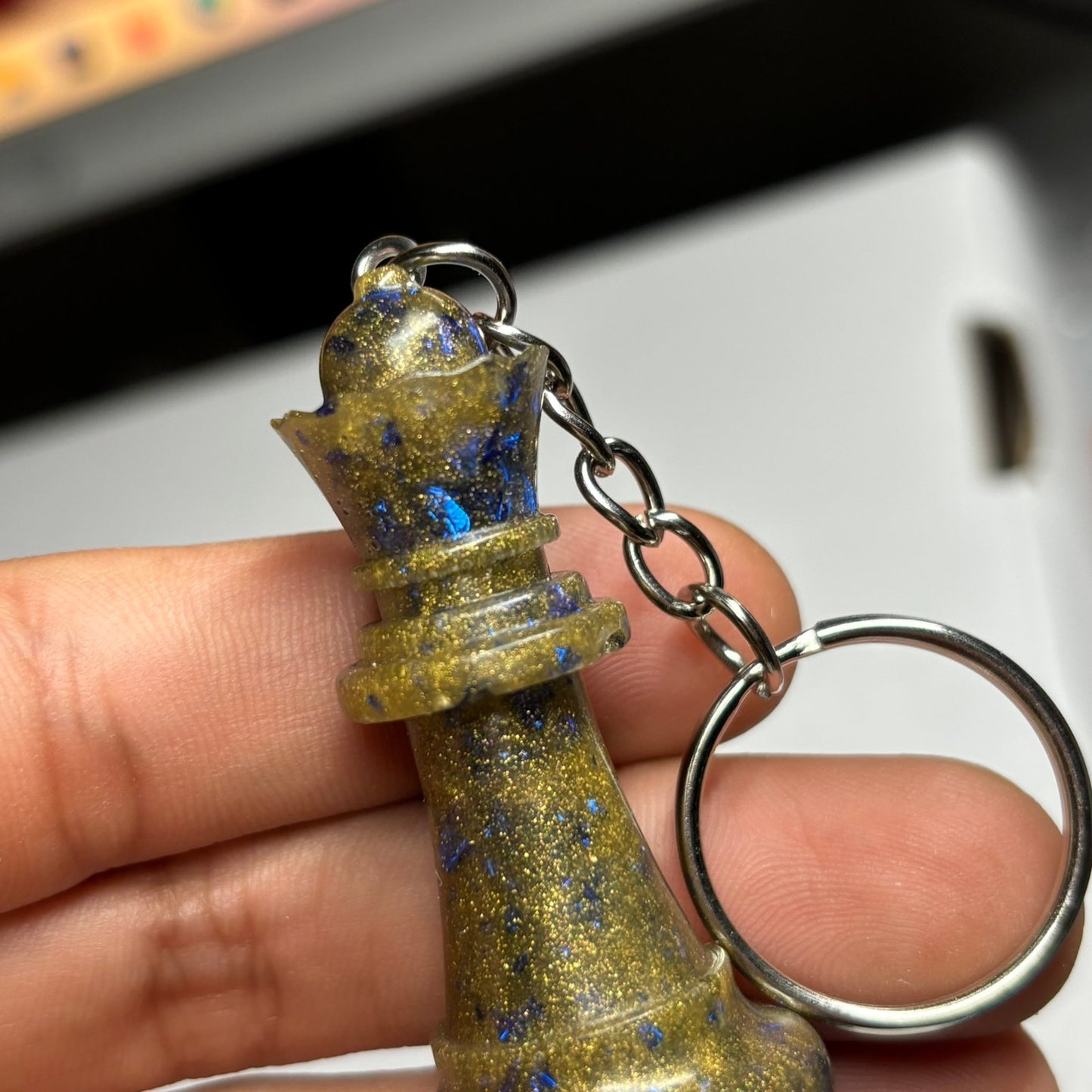 Army Green & Blue Queen - Handmade Resin Keychain