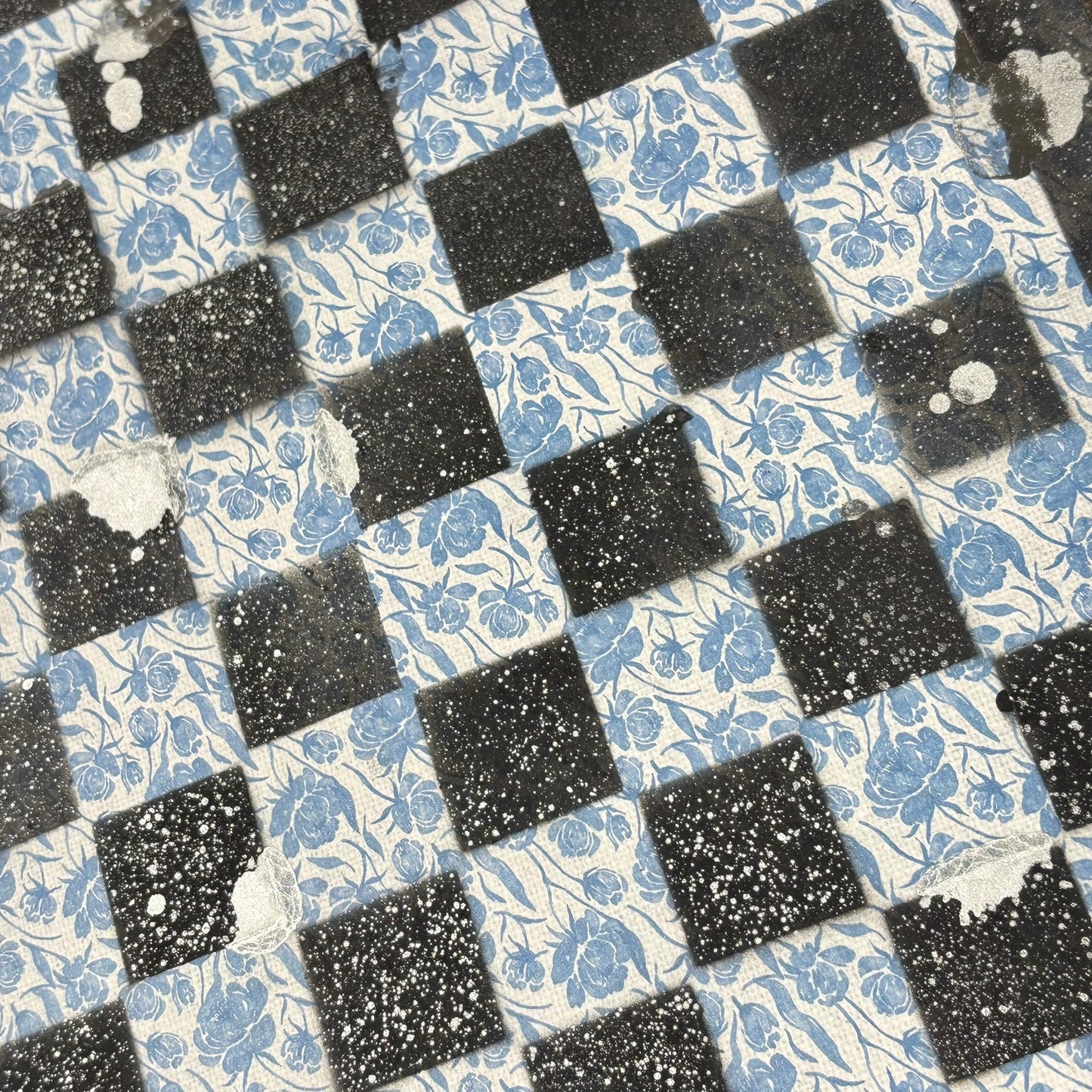 Blue Flowers - Scrapbook Chess Board
